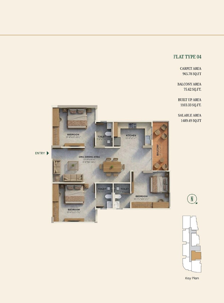 3 BHK 1490 Sq. Ft. Apartment