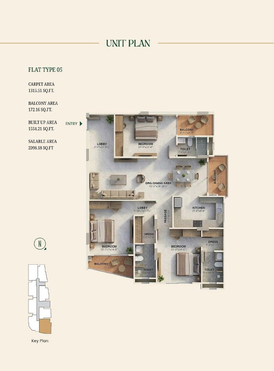 3 BHK 2098 Sq. Ft. Apartment
