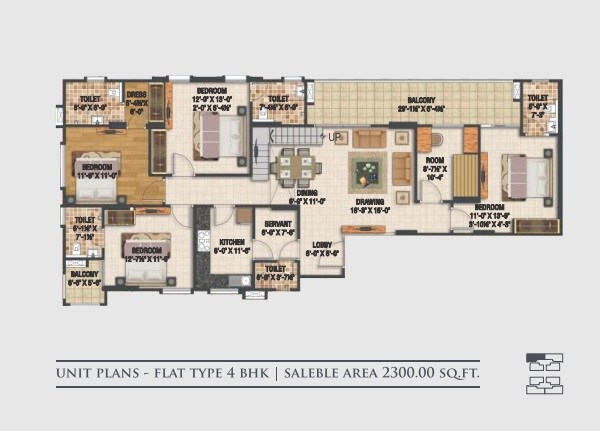 Floor plan of 4 BHK 2300 Sq. Ft. Apartment in Macro Harsh The Coronation, Jaipur