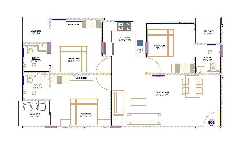 Floor plan of 3 BHK 684 Sq. Ft. Apartment in Mahadev Samriddhi Aashiyana, Jaipur