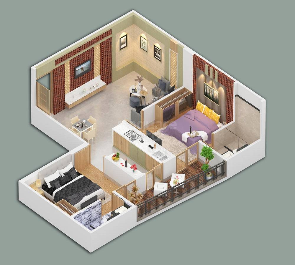 Floor plan of 2 BHK 638 Sq. Ft. Apartment in Mahakaal Shivam Mansion, Jaipur