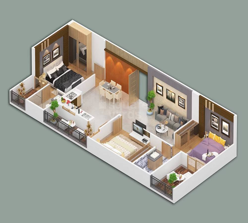 Floor plan of 3 BHK 863 Sq. Ft. Apartment in Mahakaal Shivam Mansion, Jaipur