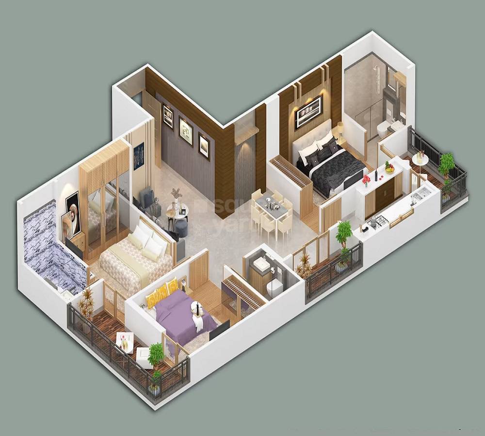 Floor plan of 3 BHK 968 Sq. Ft. Apartment in Mahakaal Shivam Mansion, Jaipur