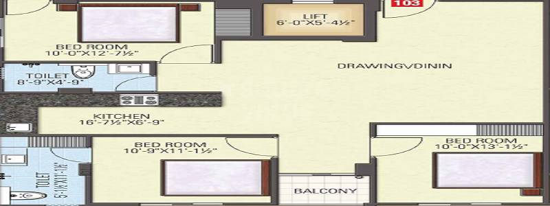 Floor plan of 3 BHK 1610 Sq. Ft. Apartment in Mahal Residency, Jaipur