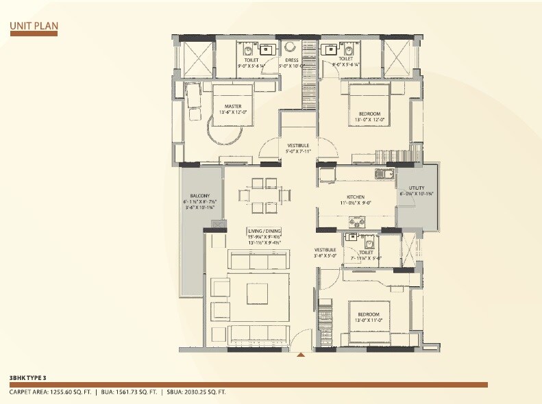 3 BHK 2030 Sq. Ft. Apartment
