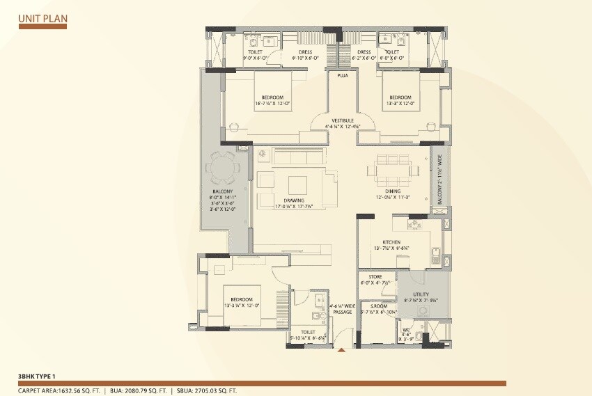 3 BHK 2705 Sq. Ft. Apartment