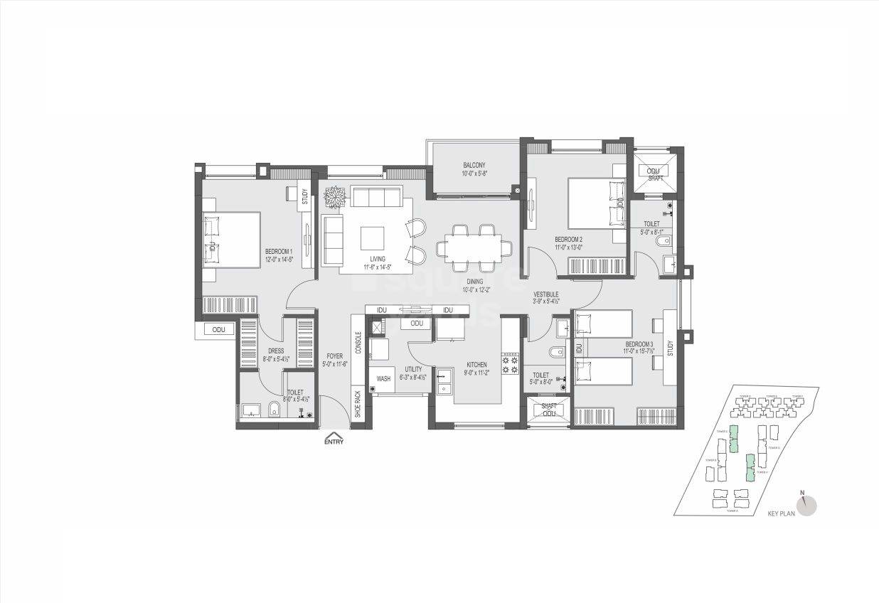 Floor plan of 3 BHK 1556 Sq. Ft. Apartment in Mahima Florenza, Jaipur