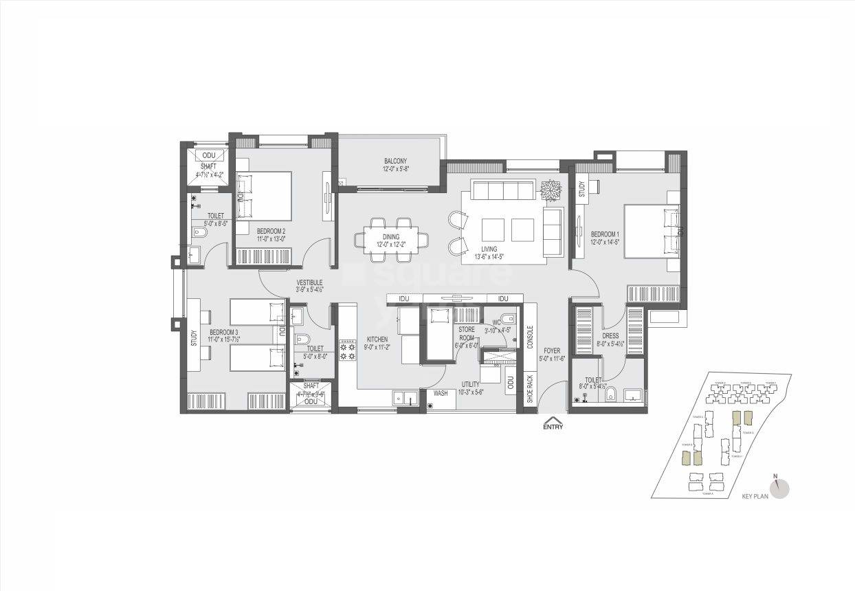 Floor plan of 3 BHK 2430 Sq. Ft. Apartment in Mahima Florenza, Jaipur