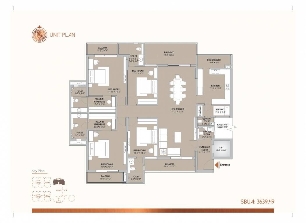 Floor plan of 4 BHK 3639 Sq. Ft. Apartment in Mahima Mansion Royale, Jaipur