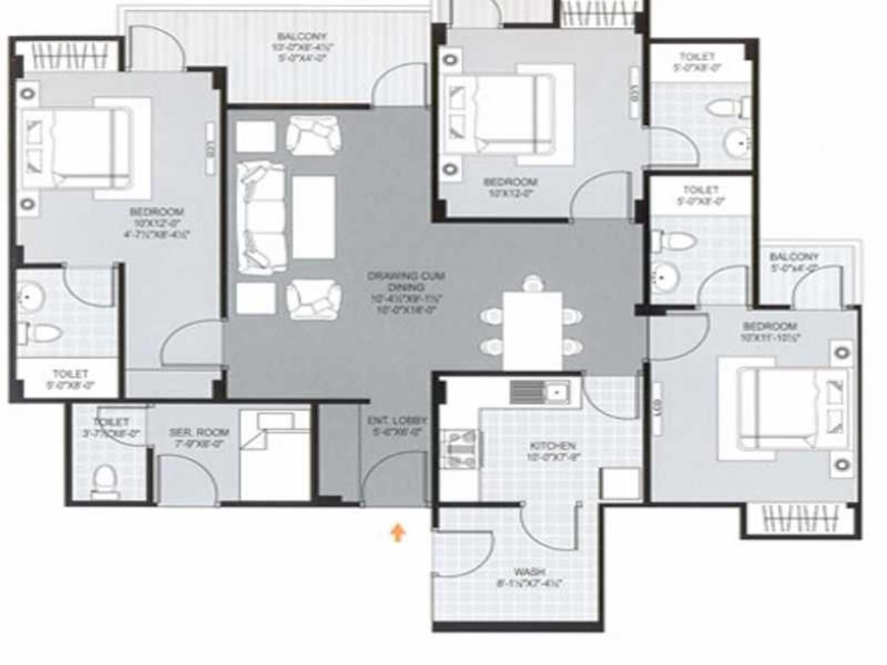 Rental 3 Bedroom 1980 Sq.Ft. Apartment in Mahima Panorama, Jagatpura