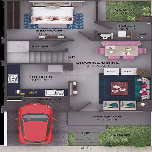 Floor plan of 3 BHK 945 Sq. Ft. Villa in Mahima Shubh Nilay, Jaipur