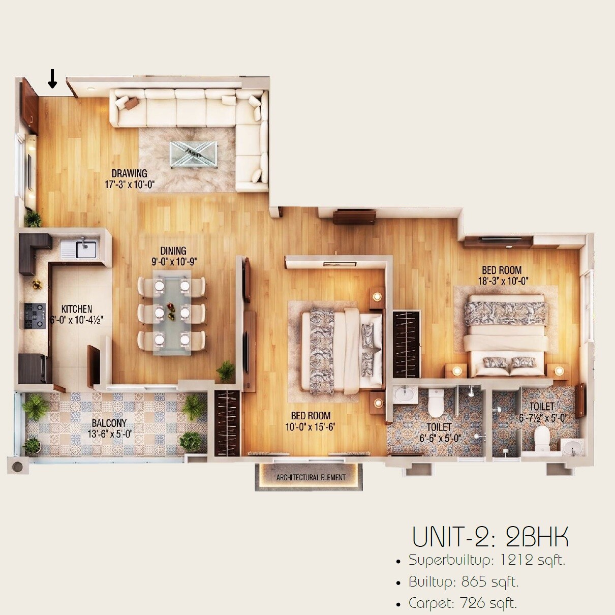Floor plan of 2 BHK 1212 Sq. Ft. Apartment in Mangal Deep, Jaipur