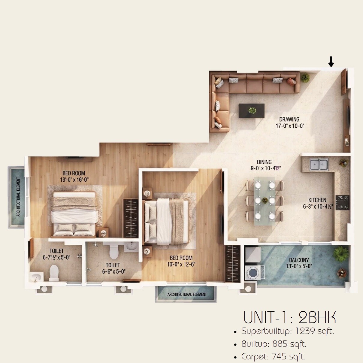 2 BHK 1239 Sq. Ft. Apartment