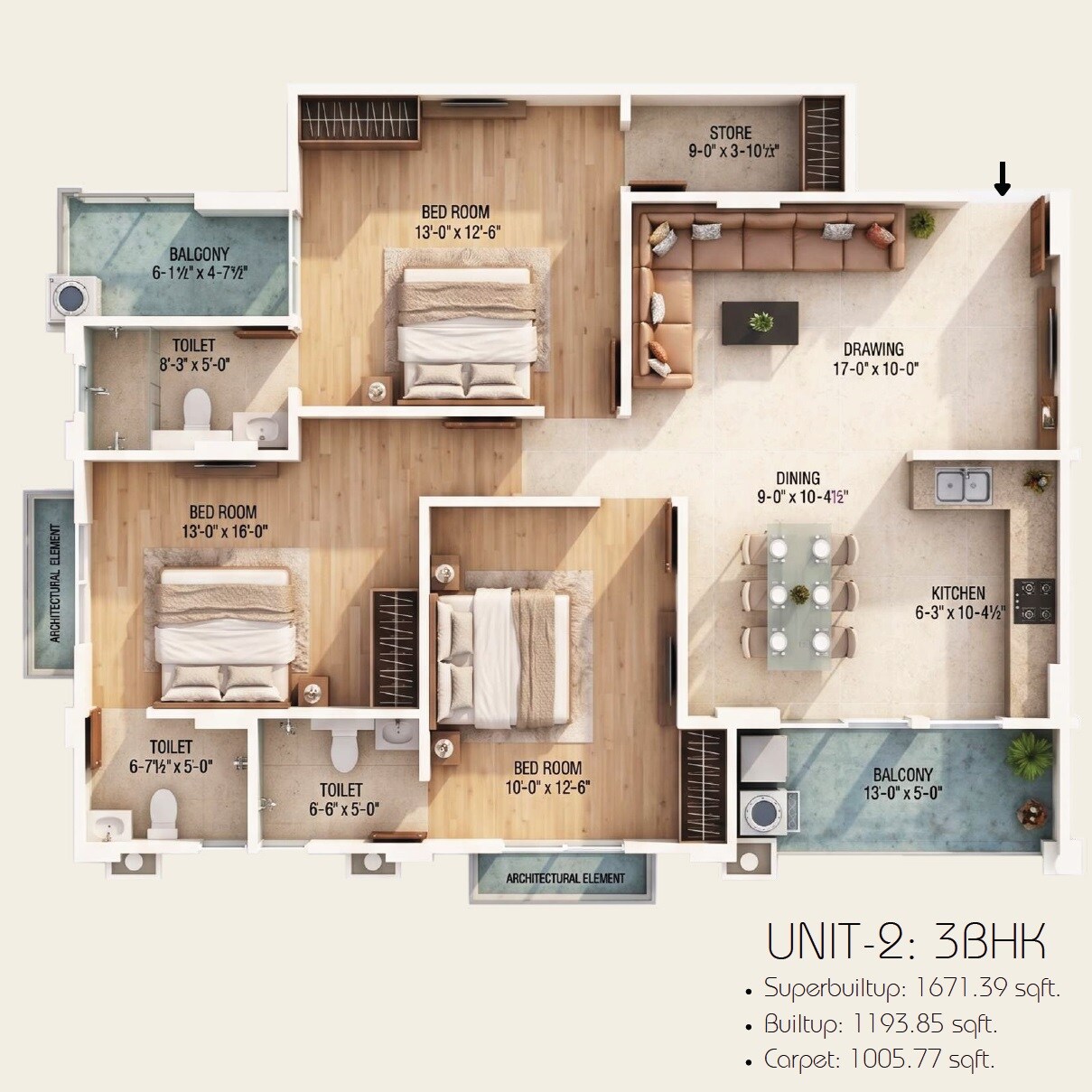 3 BHK 1671 Sq. Ft. Apartment