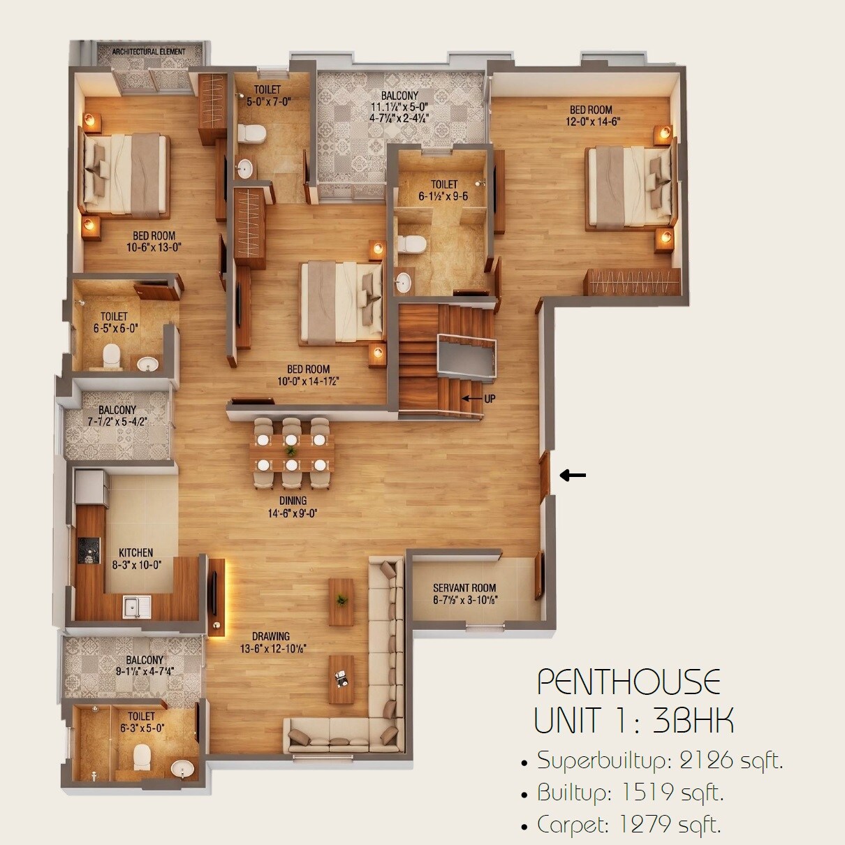 3 BHK 2126 Sq. Ft. Penthouse
