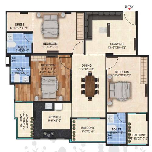 3 BHK 1539 Sq. Ft. Apartment