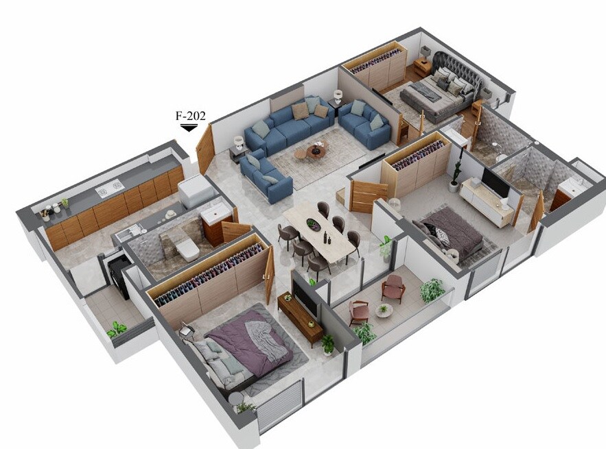 Floor plan of 3 BHK 1661 Sq. Ft. Apartment in Manglam 14 Woodland Park, Jaipur