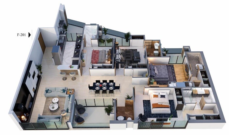 Floor plan of 4 BHK 2988 Sq. Ft. Apartment in Manglam 14 Woodland Park, Jaipur