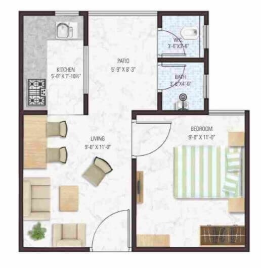 Floor plan of 1 BHK 325 Sq. Ft. Apartment in Manglam Aadhar, Jaipur