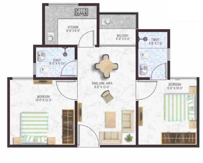 Floor plan of 2 BHK 450 Sq. Ft. Apartment in Manglam Aadhar, Jaipur