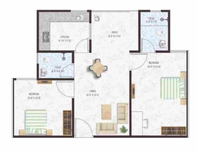 Floor plan of 2 BHK 618 Sq. Ft. Apartment in Manglam Aadhar, Jaipur