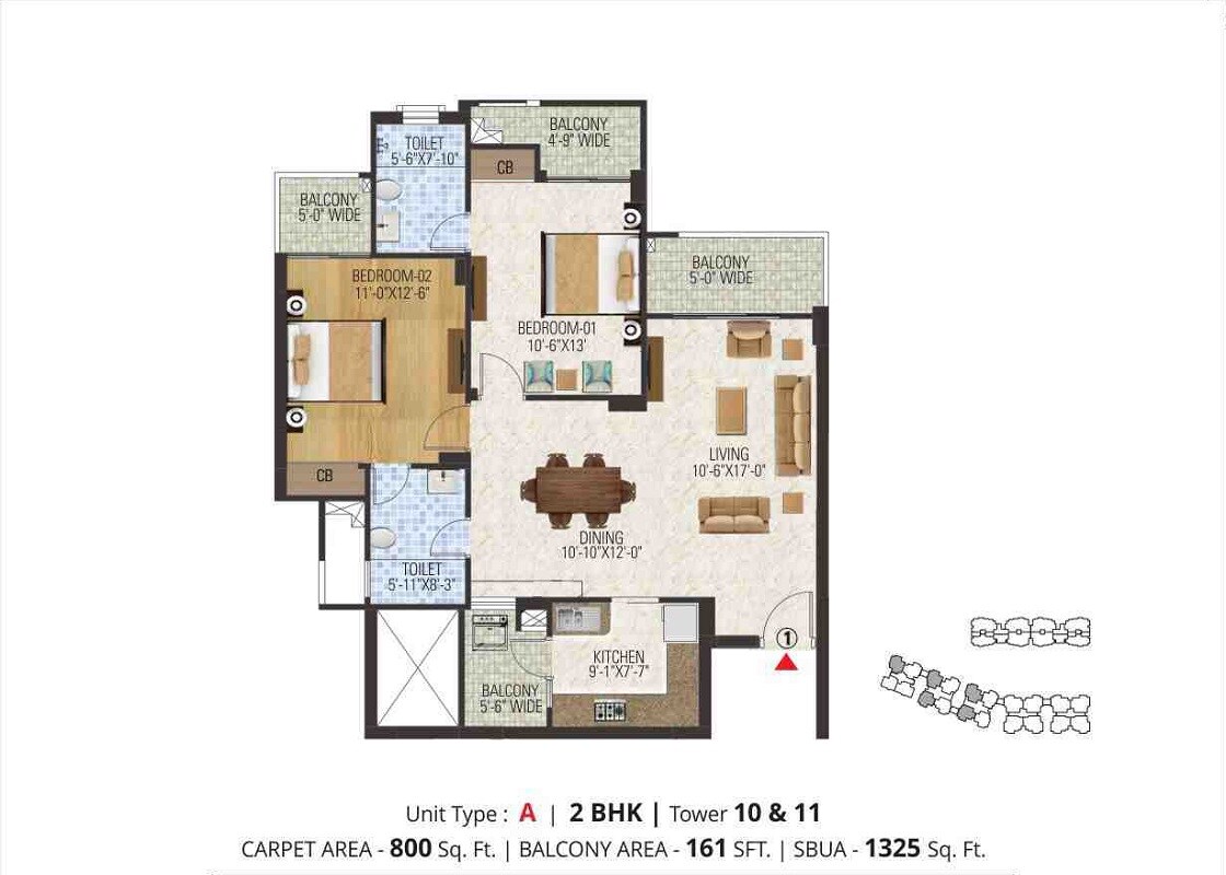Floor plan of 2 BHK 1325 Sq. Ft. Apartment in Manglam Aananda, Jaipur