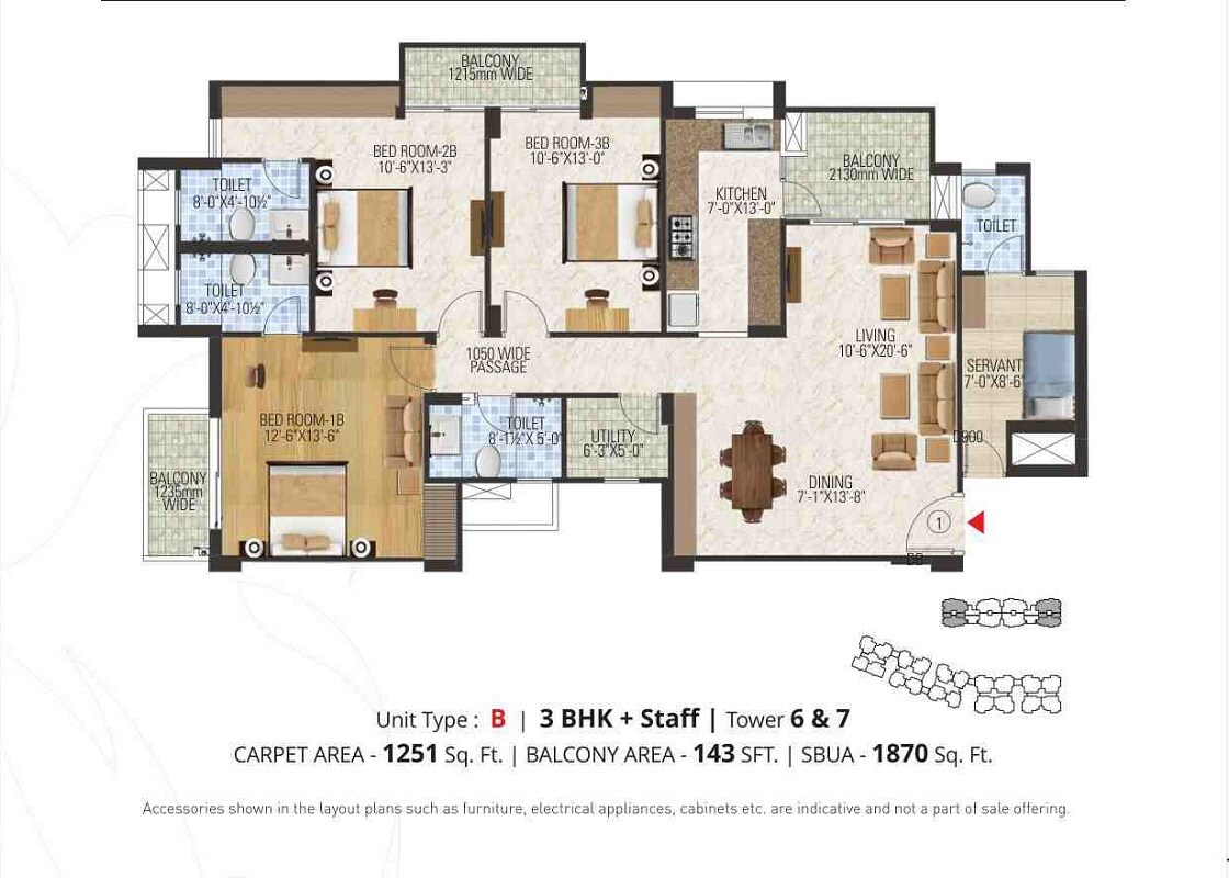 Floor plan of 3 BHK 1870 Sq. Ft. Apartment in Manglam Aananda, Jaipur