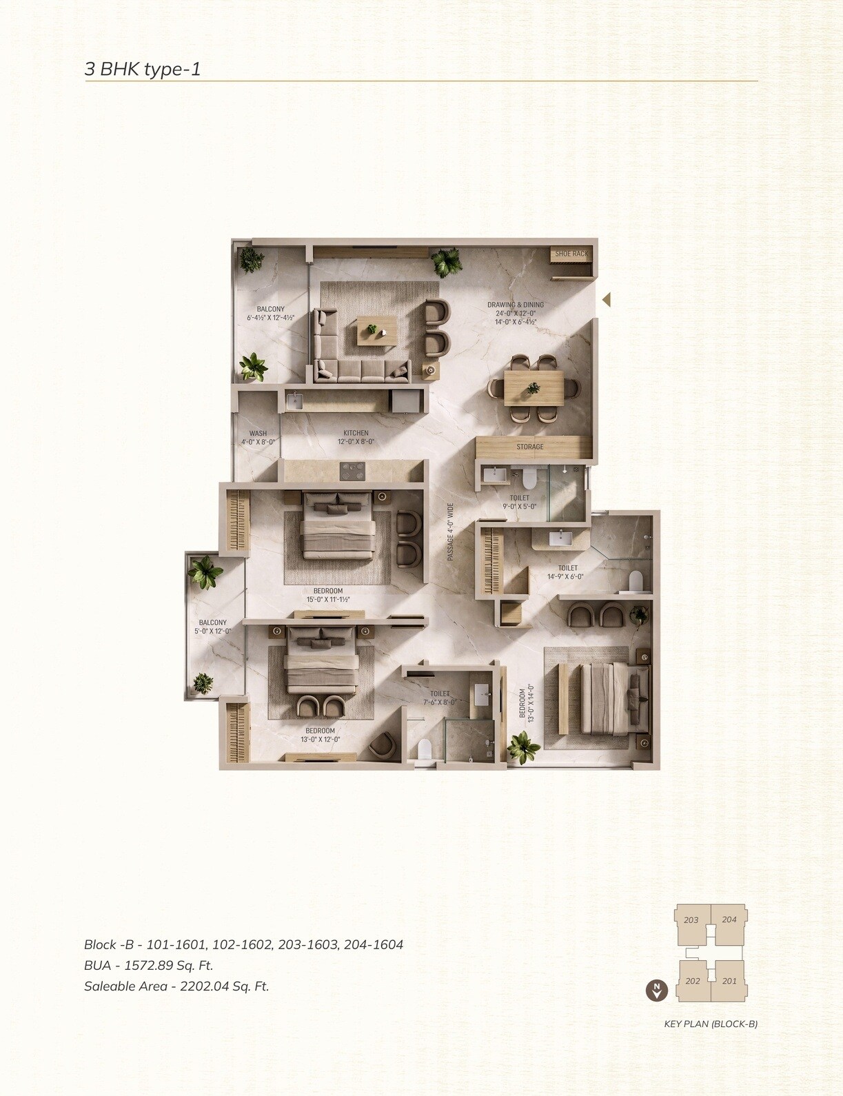 Floor plan of 3 BHK 2202 Sq. Ft. Apartment in Manglam Aaradhya, Jaipur