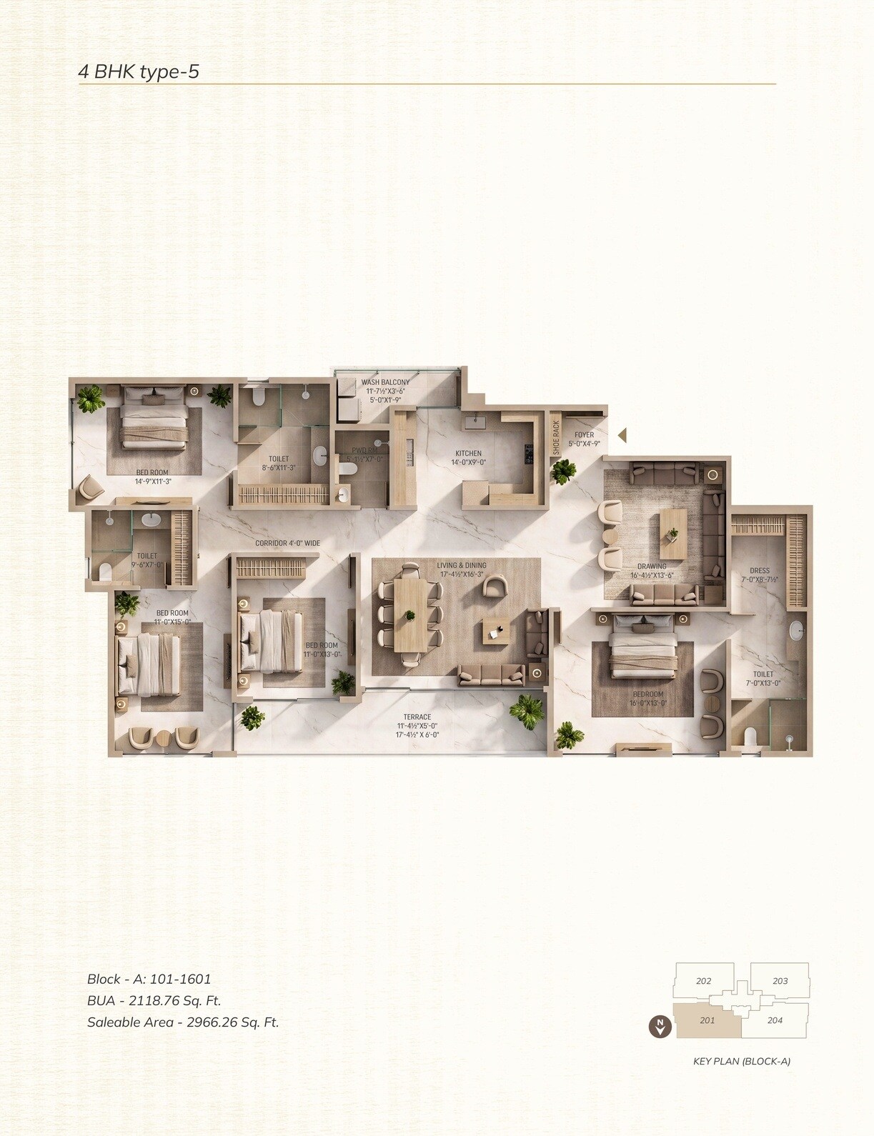 Floor plan of 4 BHK 2966 Sq. Ft. Apartment in Manglam Aaradhya, Jaipur