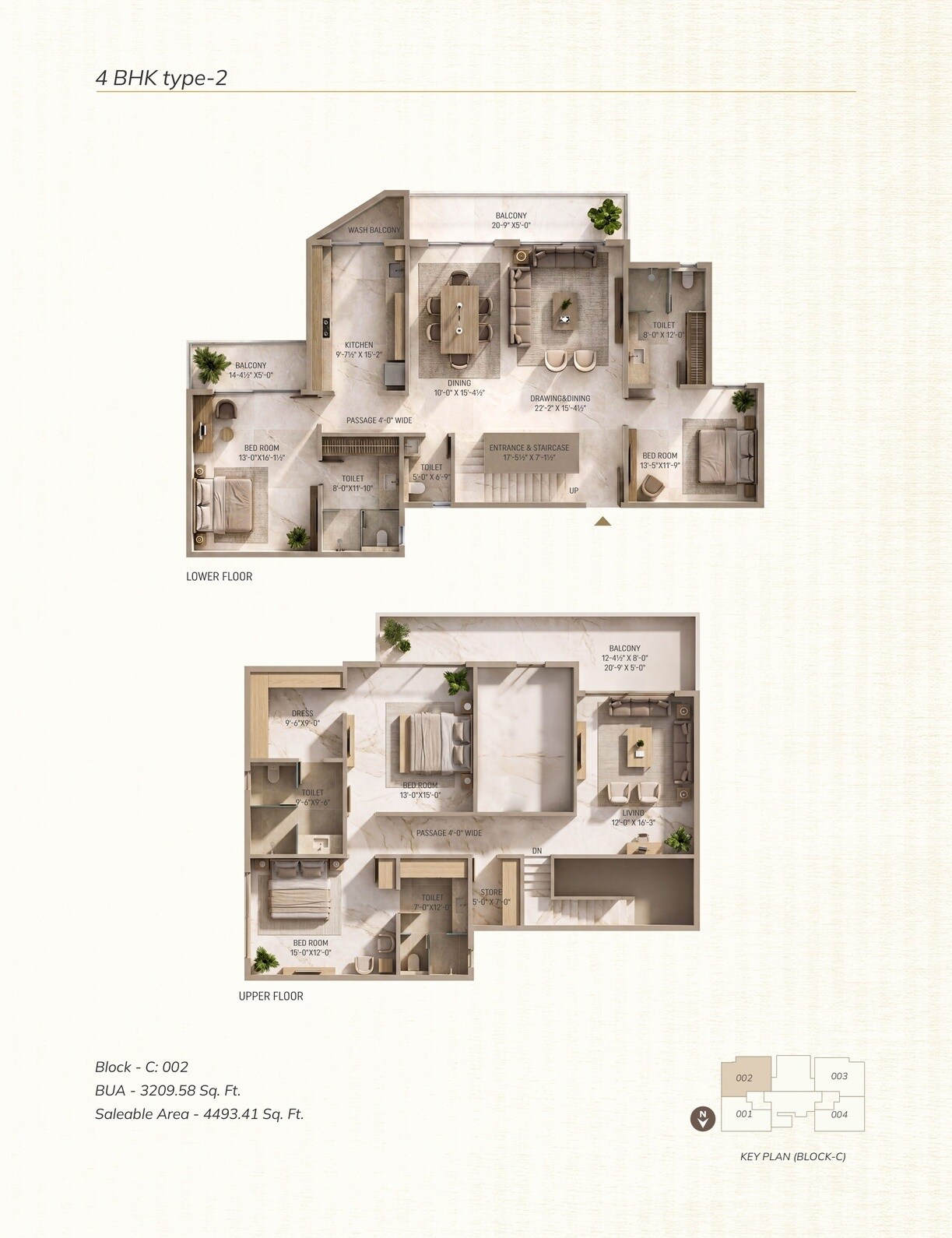 Floor plan of 4 BHK 4493 Sq. Ft. Apartment in Manglam Aaradhya, Jaipur