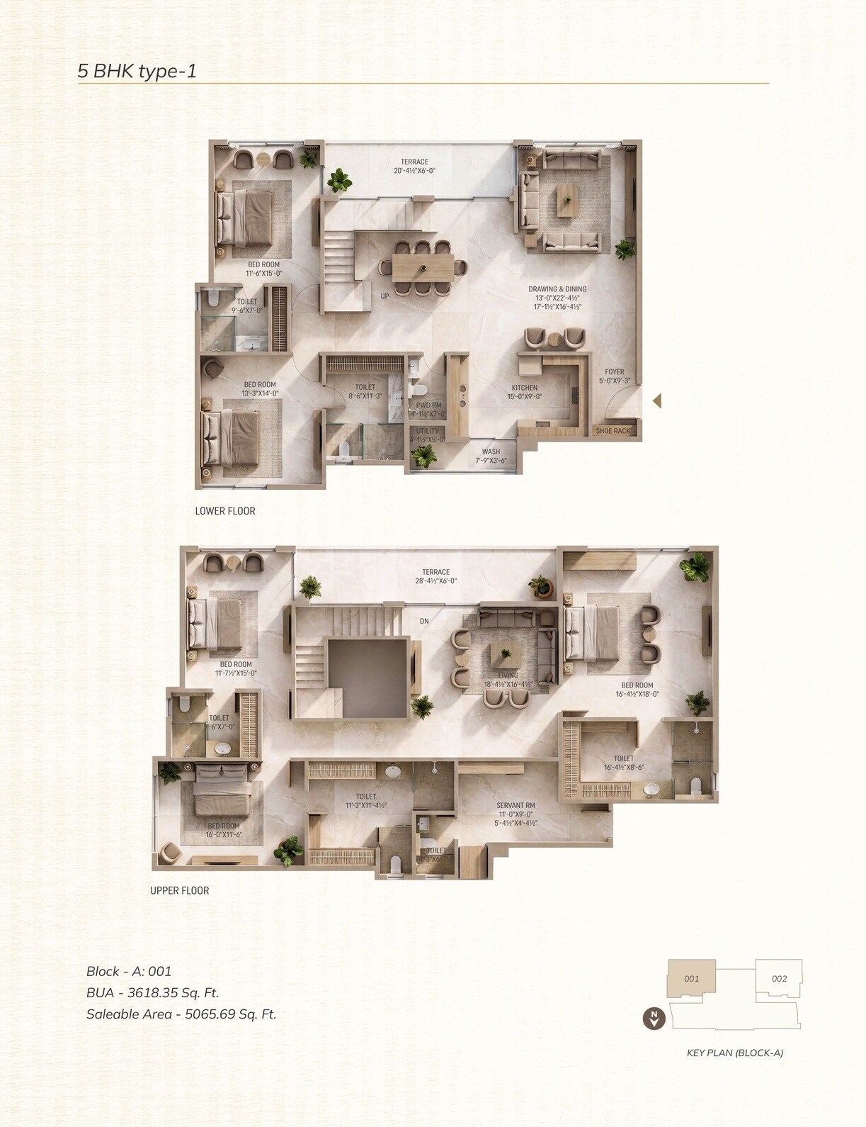 Floor plan of 5 BHK 5065 Sq. Ft. Apartment in Manglam Aaradhya, Jaipur