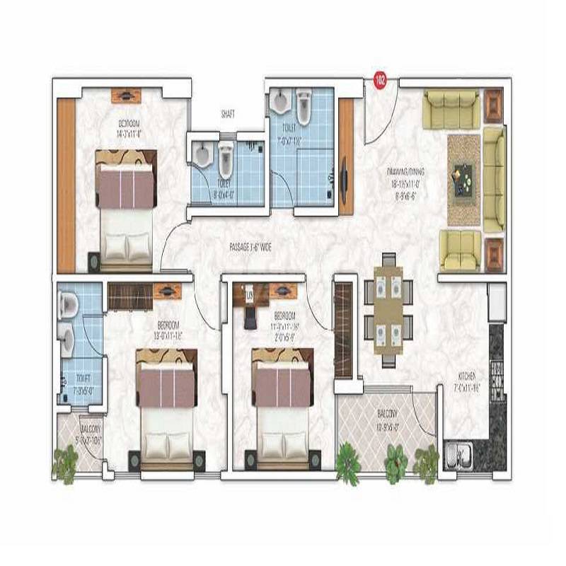 3 BHK 1540 Sq. Ft. Apartment