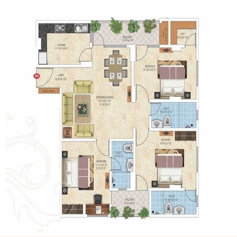 3 BHK 1686 Sq. Ft. Apartment