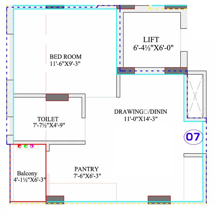 Floor plan of 1 BHK 668 Sq. Ft. Apartment in Mega Dream Midas Cosmic, Jaipur