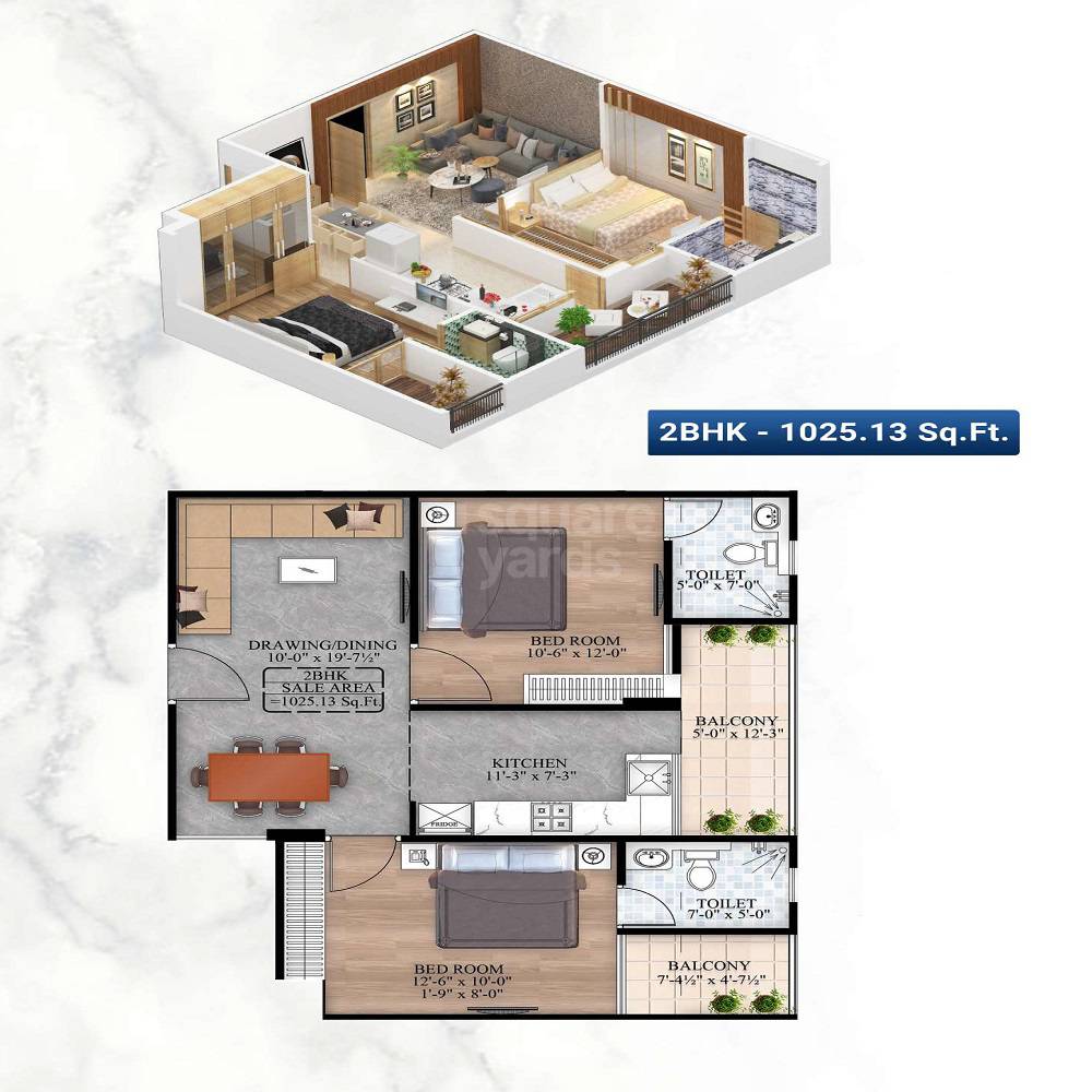 2 BHK 1025 Sq. Ft. Apartment