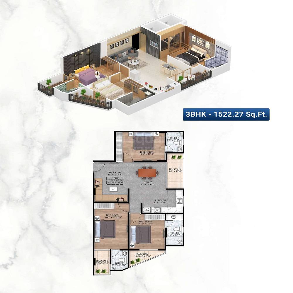 3 BHK 1522 Sq. Ft. Apartment