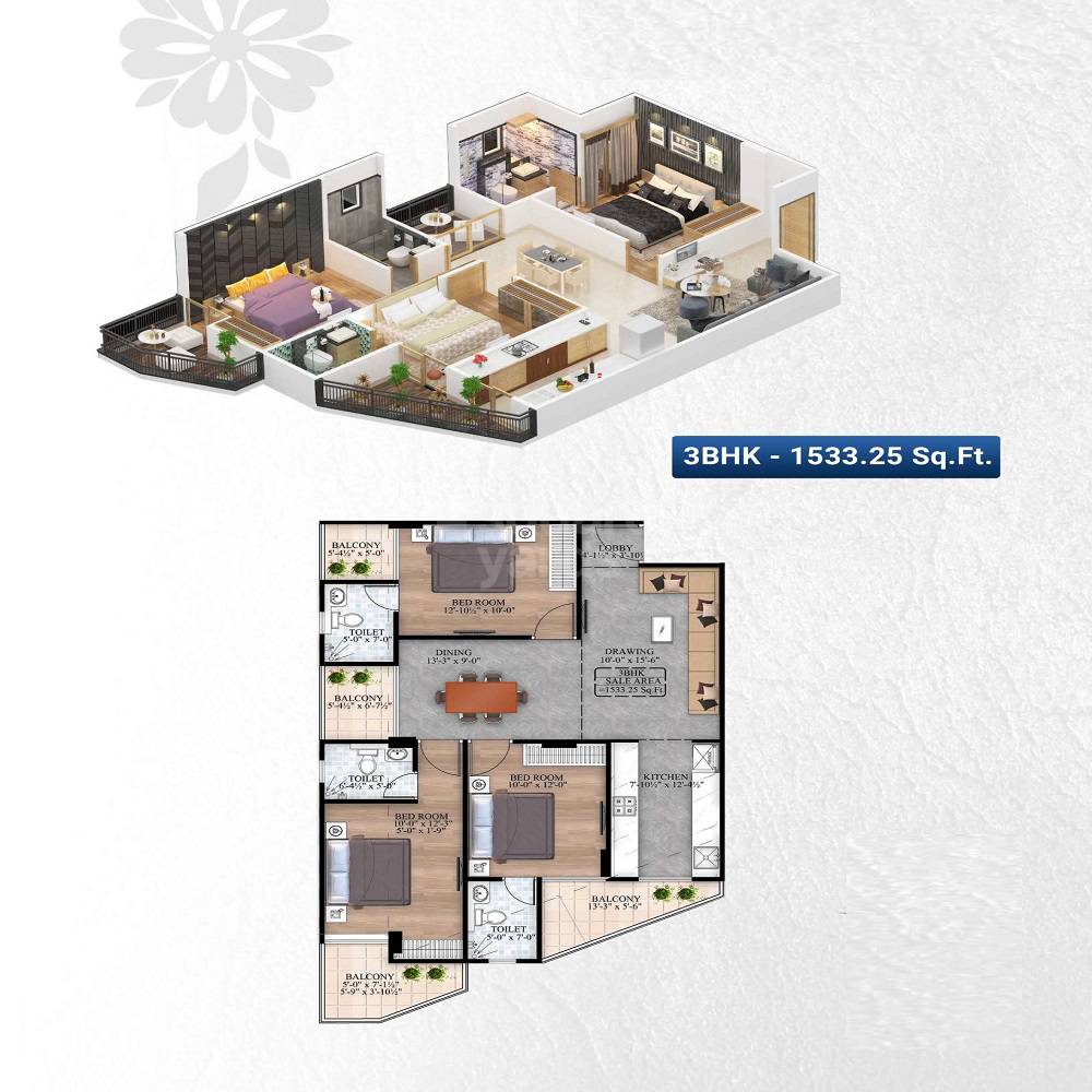 3 BHK 1533 Sq. Ft. Apartment