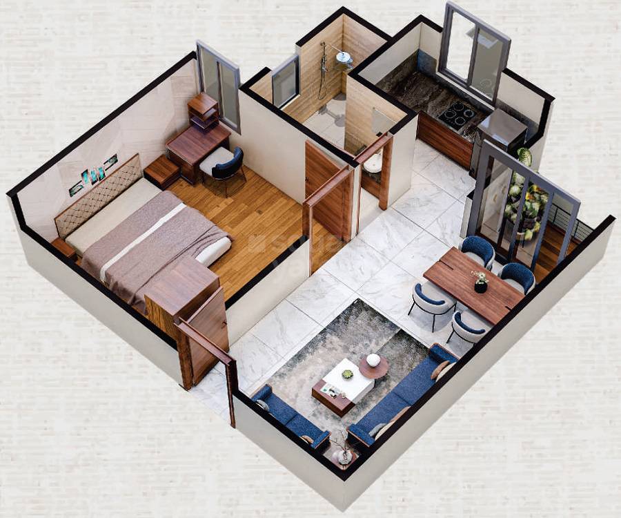 Floor plan of 1 BHK Apartment - 596 sq. ft. in Midas Four Way Homes, Jaipur