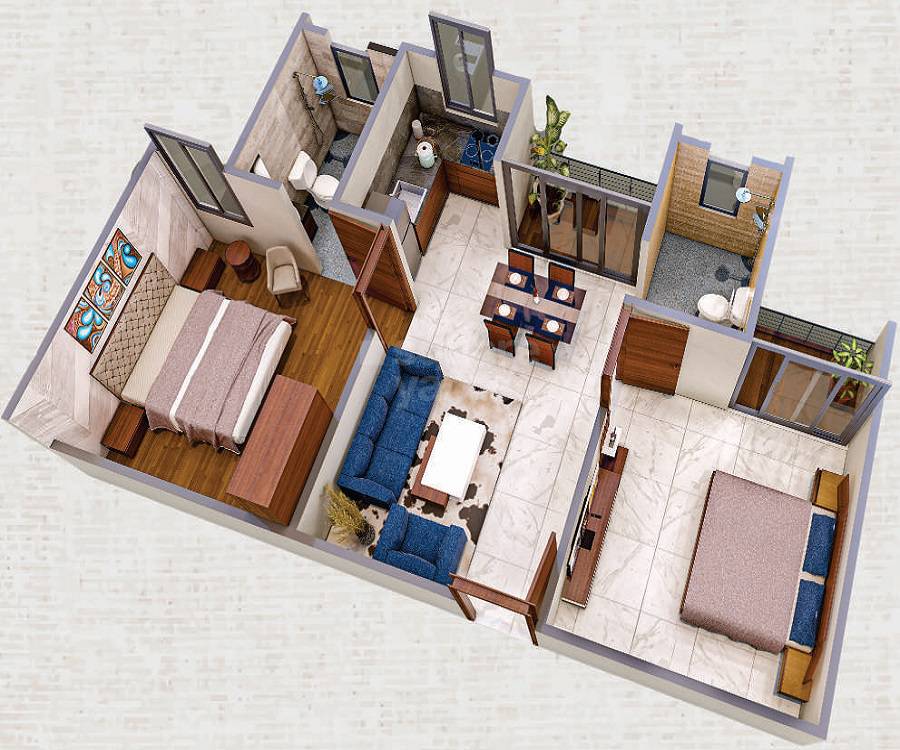 Floor plan of 2 BHK Apartment - 917 sq. ft. in Midas Four Way Homes, Jaipur