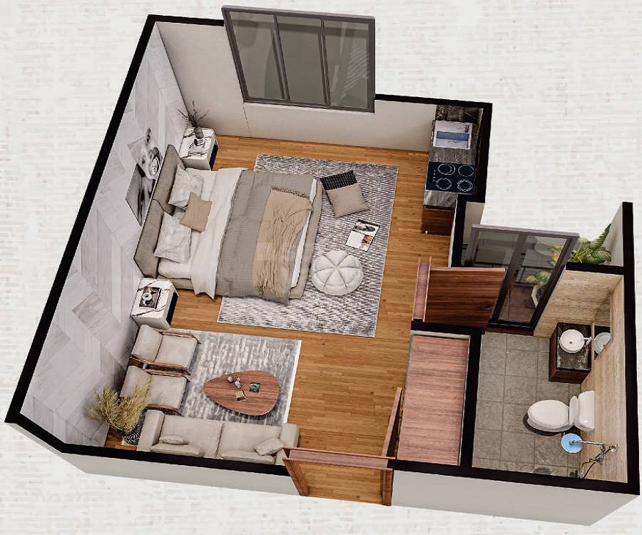 Floor plan of 1 BHK Studio - 435 sq. ft. in Midas Four Way Homes, Jaipur
