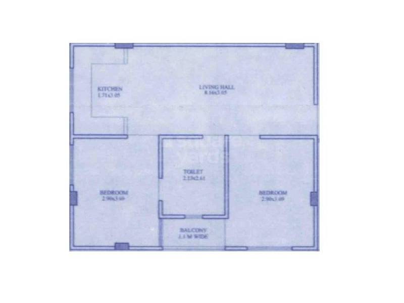 Floor plan of 2 BHK 842 Sq. Ft. Apartment in MJB Heights, Jaipur
