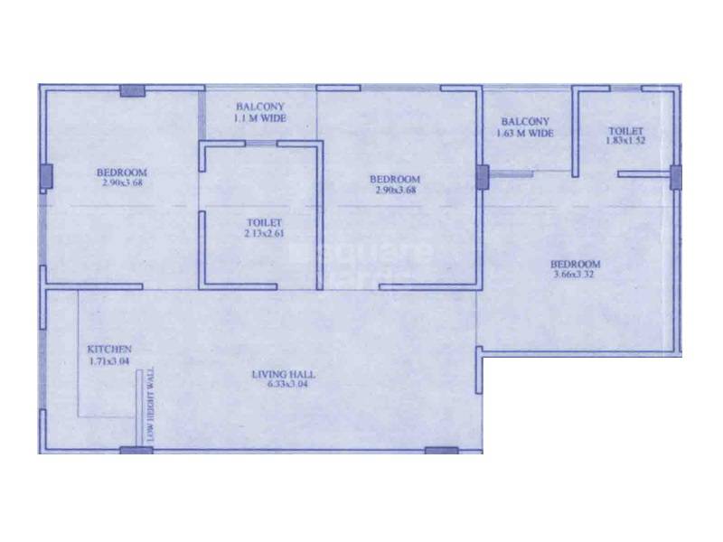 Floor plan of 3 BHK 1115 Sq. Ft. Apartment in MJB Heights, Jaipur