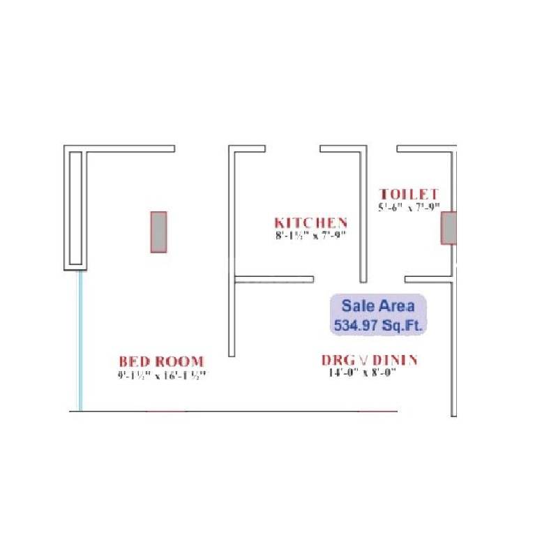 Floor plan of 1 BHK Apartment - 535 sq. ft. in Mojika Dream Point, Jaipur