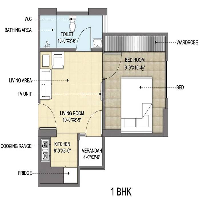 Floor plan of 1 BHK 267 Sq. Ft. Apartment in Mojika Jagdish Homes, Jaipur
