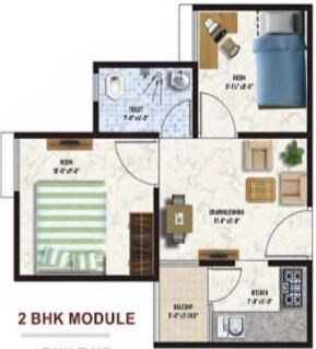 Floor plan of 2 BHK Apartment - 441 sq. ft. in Mojika Laxmi Vihar, Jaipur