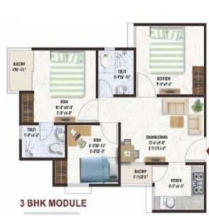 Floor plan of 3 BHK Apartment - 569 sq. ft. in Mojika Laxmi Vihar, Jaipur