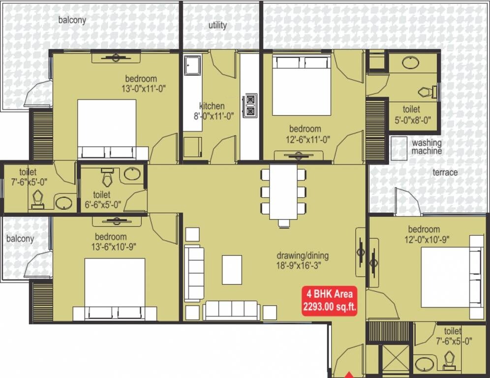 Floor plan of 4 BHK 2293 Sq. Ft. Apartment in Mojika Midas Touch, Jaipur