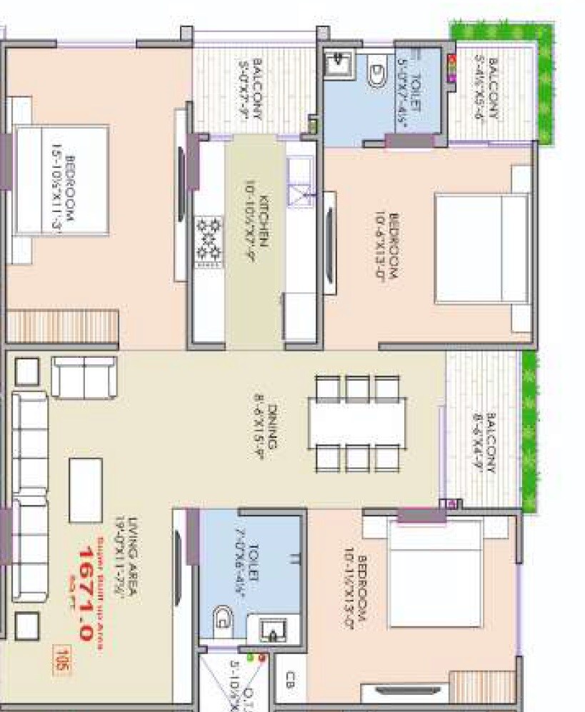 Floor plan of 3 BHK 1671 Sq. Ft. Apartment in MRG Altura 3, Jaipur