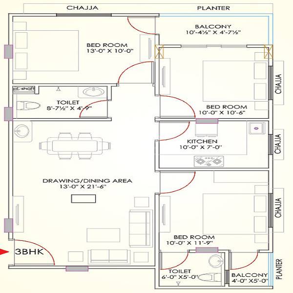 3 BHK 964 Sq. Ft. Apartment