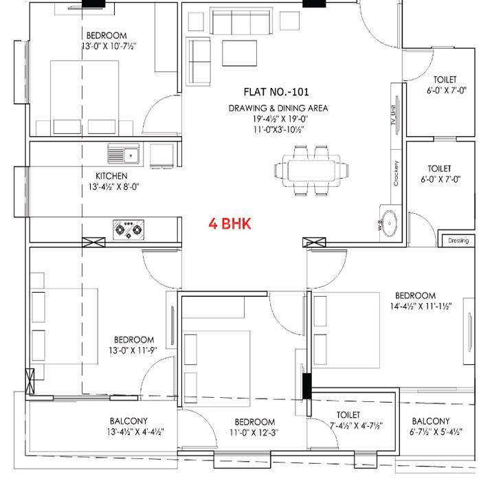 4 BHK 1223 Sq. Ft. Apartment